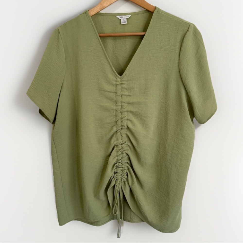 Cato Short Sleeve Blouse V-Neck Tie Front Lightweight‎ Green Women’s Size L